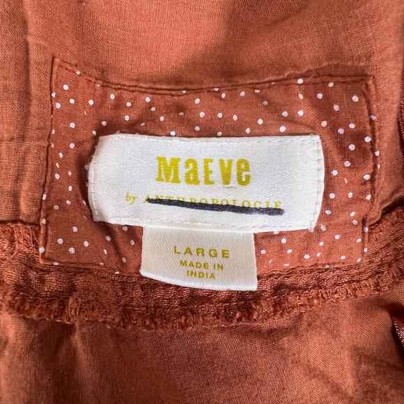 Anthropologie Maeve Twist Front Linen Mini Dress L | Terracotta Button Sundress - Picture 8 of 16